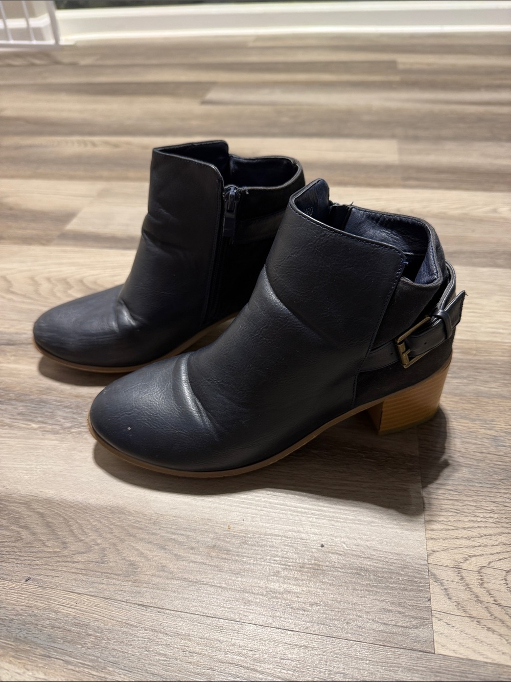 Dark blue Women's Ankle Booties with Low Block Heel